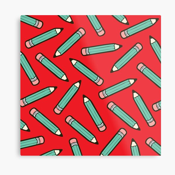 Pencil Power Red Pattern Metal Print