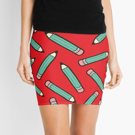 Pencil Power Red Pattern Mini Skirt