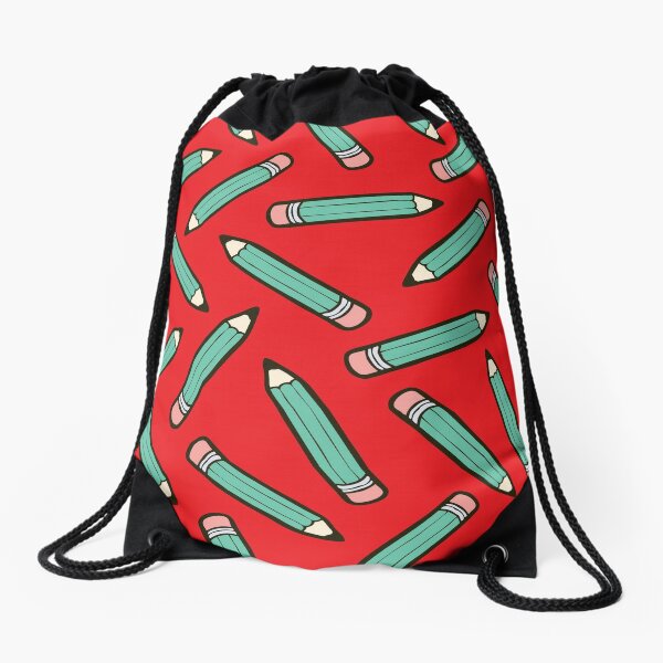 Pencil Power Red Pattern Drawstring Bag