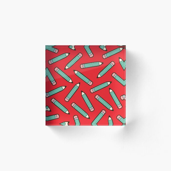 Pencil Power Red Pattern Acrylic Block