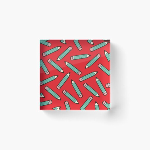 Pencil Power Red Pattern Acrylic Block