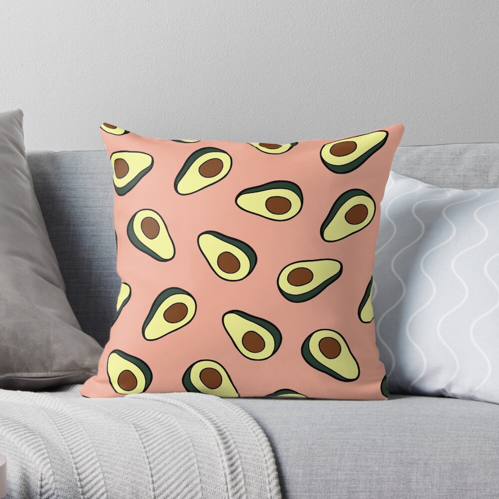 Avocado Pattern in Pink Throw Pillow