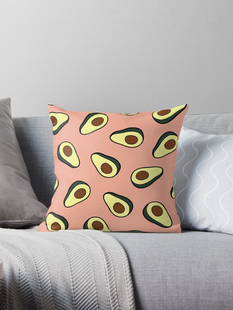 Thumbnail 1 of 4, Pillow, Avocado Pattern in Pink designed and sold by evannave.