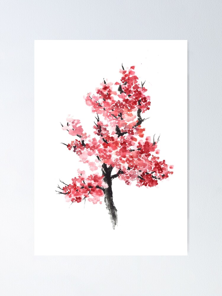 Cherry blossom art print watercolor painting japanese flowers large poster  Greeting Card by Joanna Szmerdt