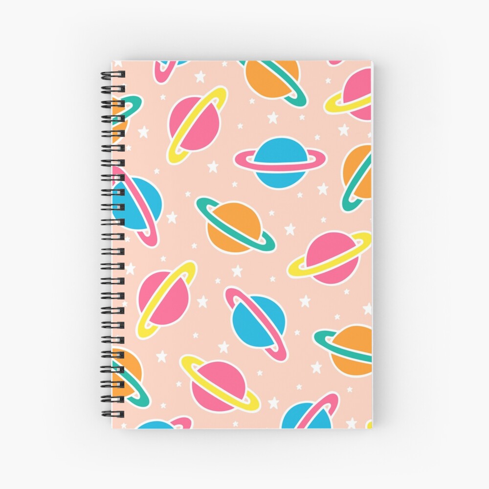 Pink Planets Pattern Spiral Notebook