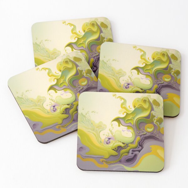 Item preview, Abstract liquid swirl formations of yellow and dust lavender purple designed and sold by justinasv775.