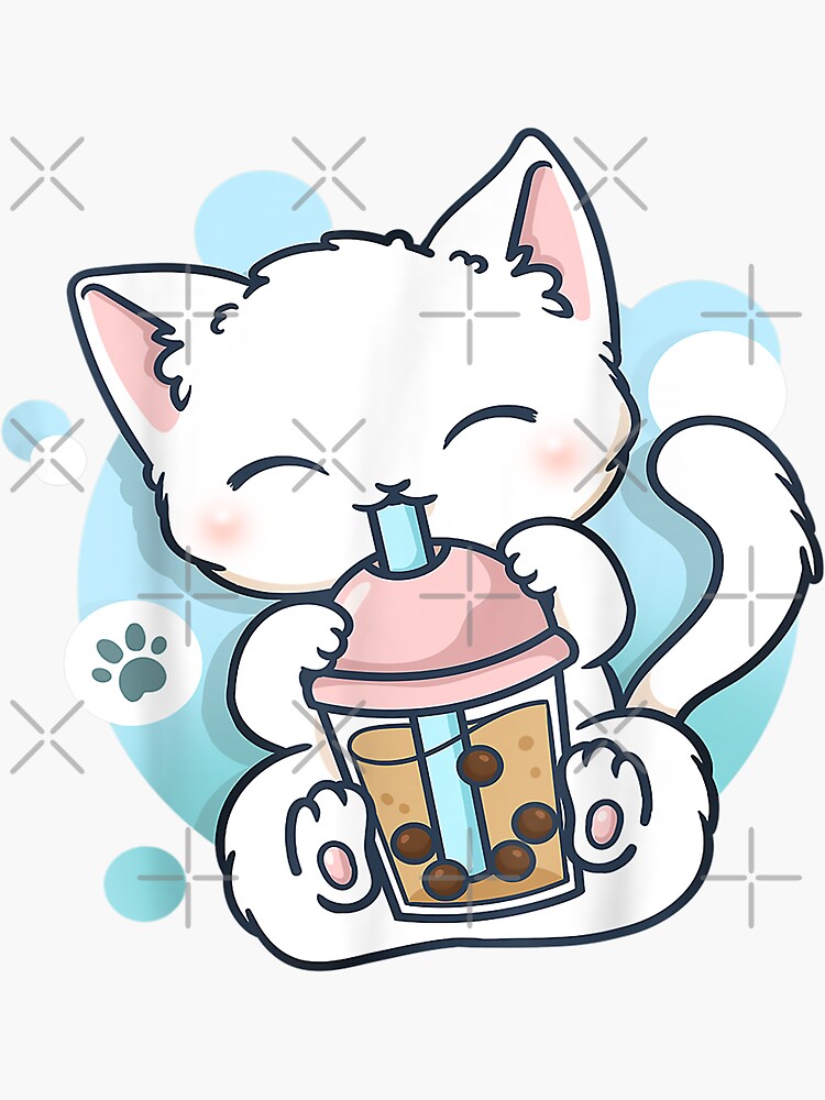 Kawaii Japanese Anime Cat Bubble Tea - Neko Kitty Drawing by DNT