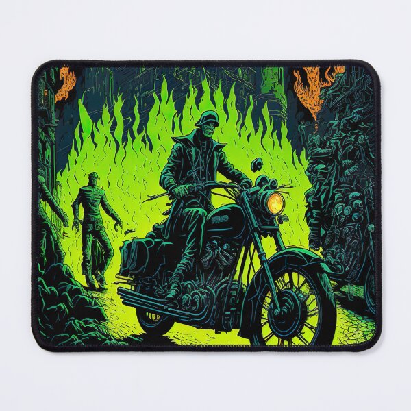 Item preview, Skeleton Riding Motorbike - Green Flames designed and sold by KoolArtDistrict.
