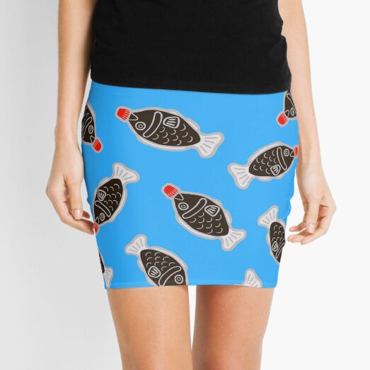 Sushi Soy Fish Pattern in Blue Mini Skirt