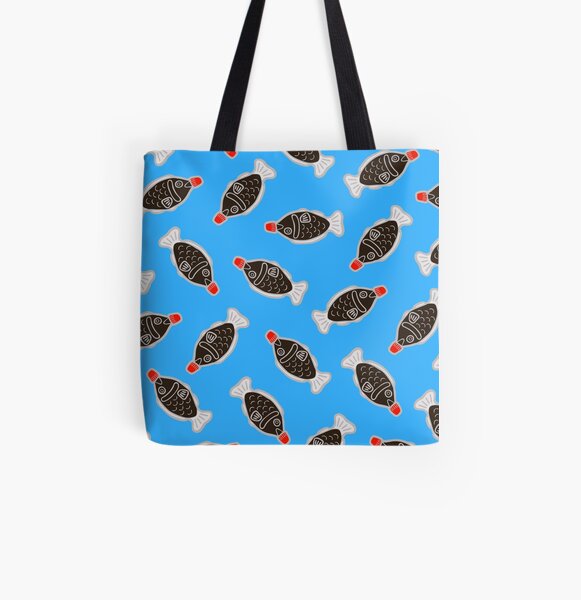 Sushi Soy Fish Pattern in Blue All Over Print Tote Bag