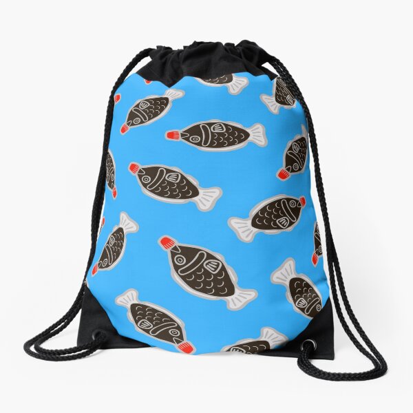Sushi Soy Fish Pattern in Blue Drawstring Bag