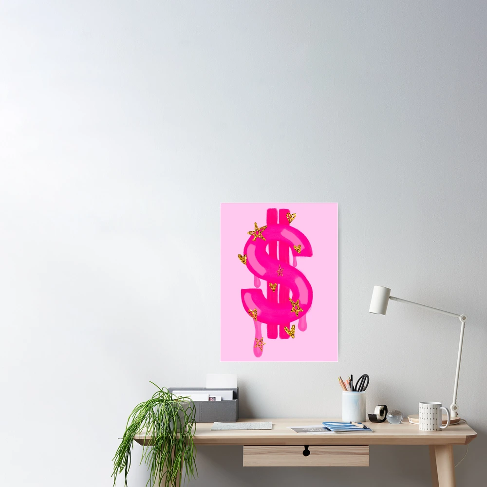 Preppy pink glitter dollar sign Sticker for Sale by SUUSCK