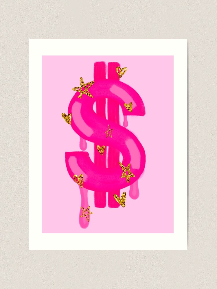 Pink Dollar Sign Symbol - Preppy Aesthetic Decor Art Print by