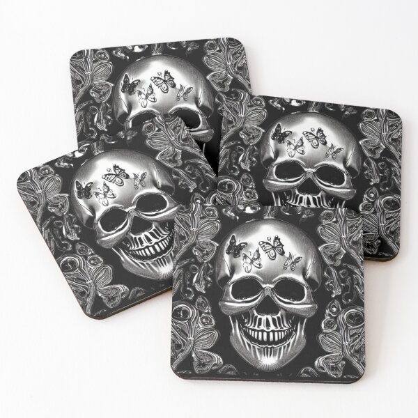 Item preview,  SILVER SHINY SKULL -METALLIC BUTTERFLIES  designed and sold by DanaMire.