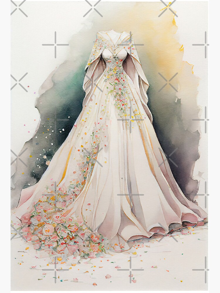 A Fantasy Elven Wedding Dress Watercolor Bridal Gown with Cape Art Board Print for Sale by CGSGraphics Redbubble