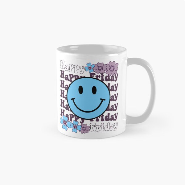 Item preview, Happy Friday Positive Energy Vibes Blue Happy Face - Black designed and sold by PearlMoonGrapes.