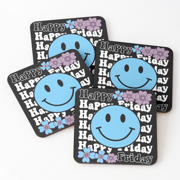 Item preview, Happy Friday Positive Energy Vibes Blue Happy Face - Black designed and sold by PearlMoonGrapes.