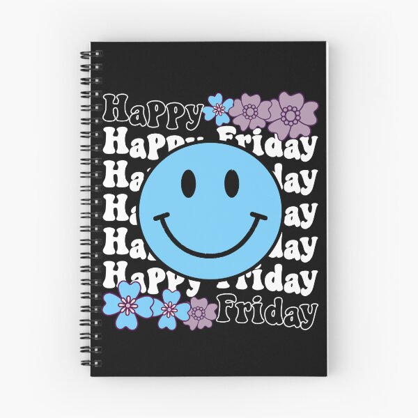 Item preview, Happy Friday Positive Energy Vibes Blue Happy Face - Black designed and sold by PearlMoonGrapes.