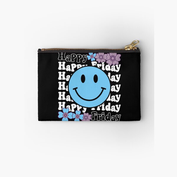 Item preview, Happy Friday Positive Energy Vibes Blue Happy Face - Black designed and sold by PearlMoonGrapes.