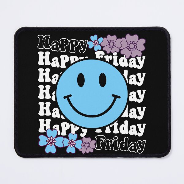 Item preview, Happy Friday Positive Energy Vibes Blue Happy Face - Black designed and sold by PearlMoonGrapes.