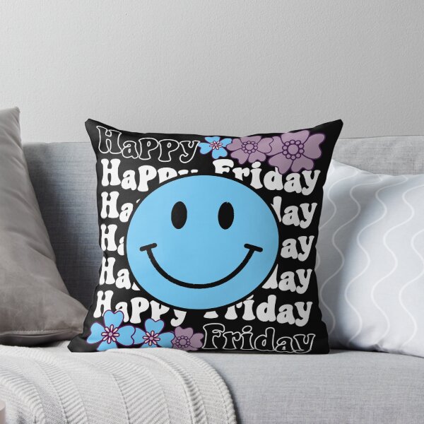 Item preview, Happy Friday Positive Energy Vibes Blue Happy Face - Black designed and sold by PearlMoonGrapes.