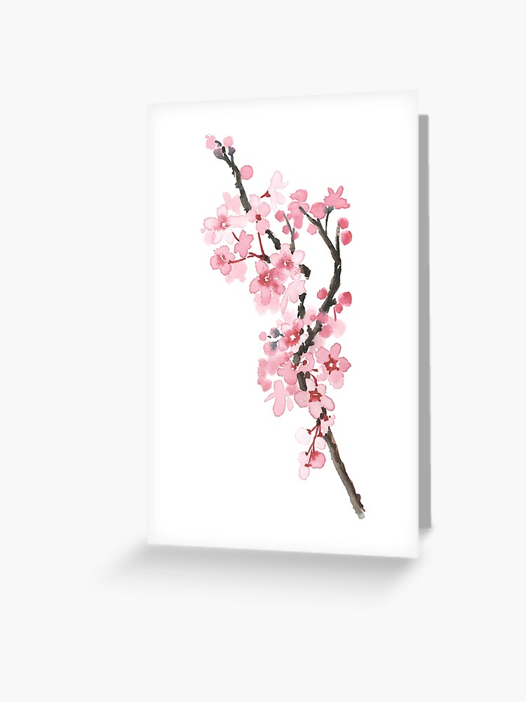 Cherry blossom art print watercolor painting japanese flowers large poster  Greeting Card by Joanna Szmerdt