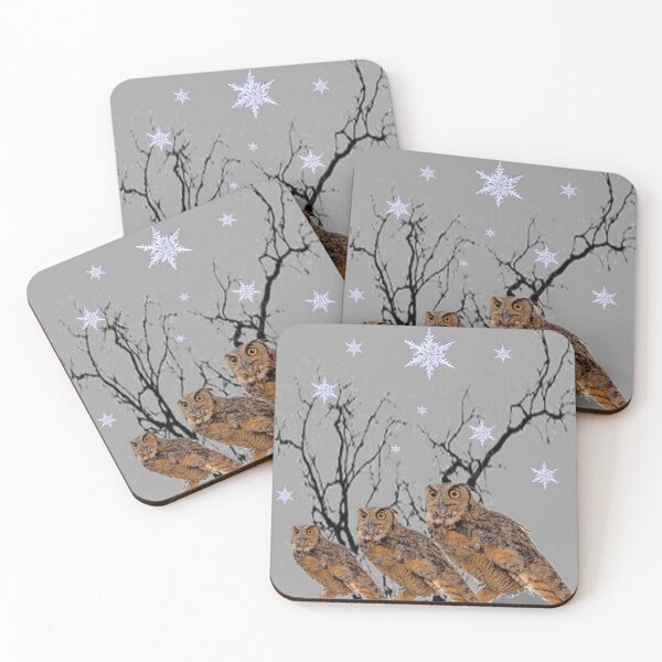 Item preview,   FOREST OWL FAMLY WINTER GREY SNOWFLAKES ART designed and sold by sharlesart.