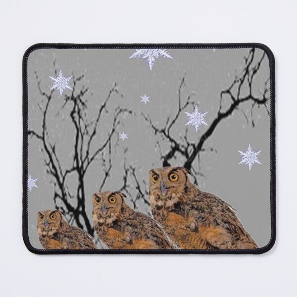 Item preview, FOREST OWL FAMLY WINTER GREY SNOWFLAKES ART designed and sold by sharlesart.