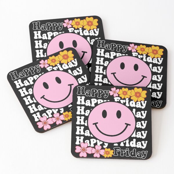 Item preview, Happy Friday Positive Energy Vibes Pink Happy Face - Black designed and sold by PearlMoonGrapes.