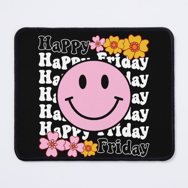 Item preview, Happy Friday Positive Energy Vibes Pink Happy Face - Black designed and sold by PearlMoonGrapes.