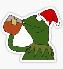 Pegatina Navidad Kermit inspirado Santa Sipping Tea Meme
