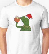Christmas Kermit Inspired Santa Sipping Tea Meme Unisex T-Shirt