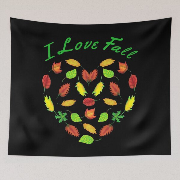 Item preview, I Love Fall. Heart Made of Autumn Leaves for Nature Lovers. (Black Background) designed and sold by ArtByLM.