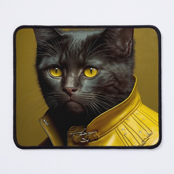 Item preview, Black cat in yellow leather jacket designed and sold by jordygraph.