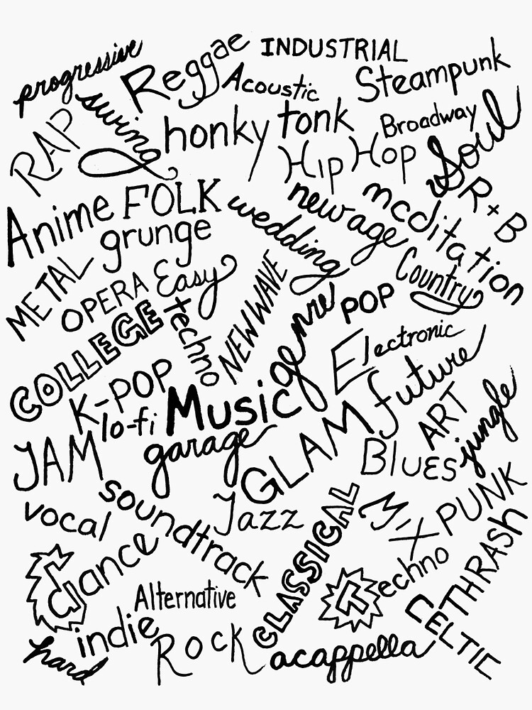 "Music Genre Typographic Design" Sticker for Sale by torrtorrtorr