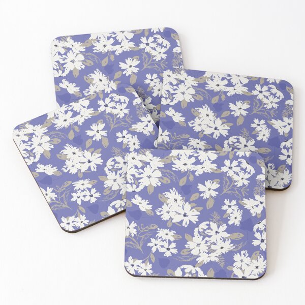 Item preview, White flowers over very-peri background designed and sold by marufemia.