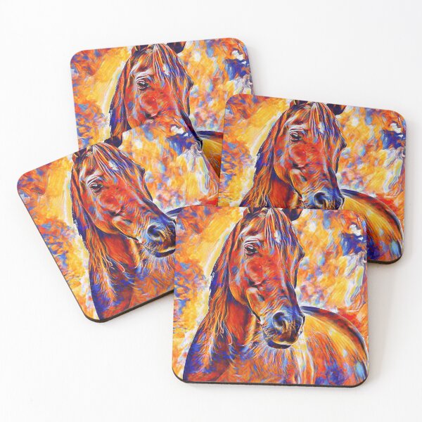 Item preview, Curious Arabian horse - colorful blue, red and orange digital painting designed and sold by NickoPrints.