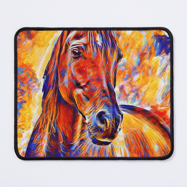 Item preview, Curious Arabian horse - colorful blue, red and orange digital painting designed and sold by NickoPrints.