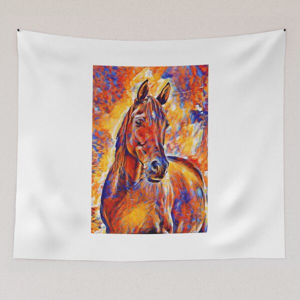 Item preview, Curious Arabian horse - colorful blue, red and orange digital painting designed and sold by NickoPrints.