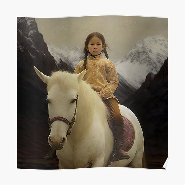 "White Horse and Girl in the Himalayas " Poster for Sale by TurinOtzaki