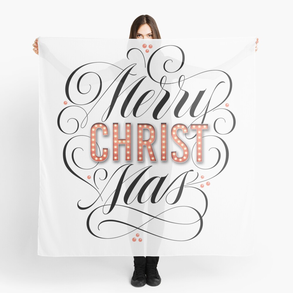 Merry Christmas Religious Marquee Lights - Calligraphy - Christian - Christ - Lettering for White Scarf