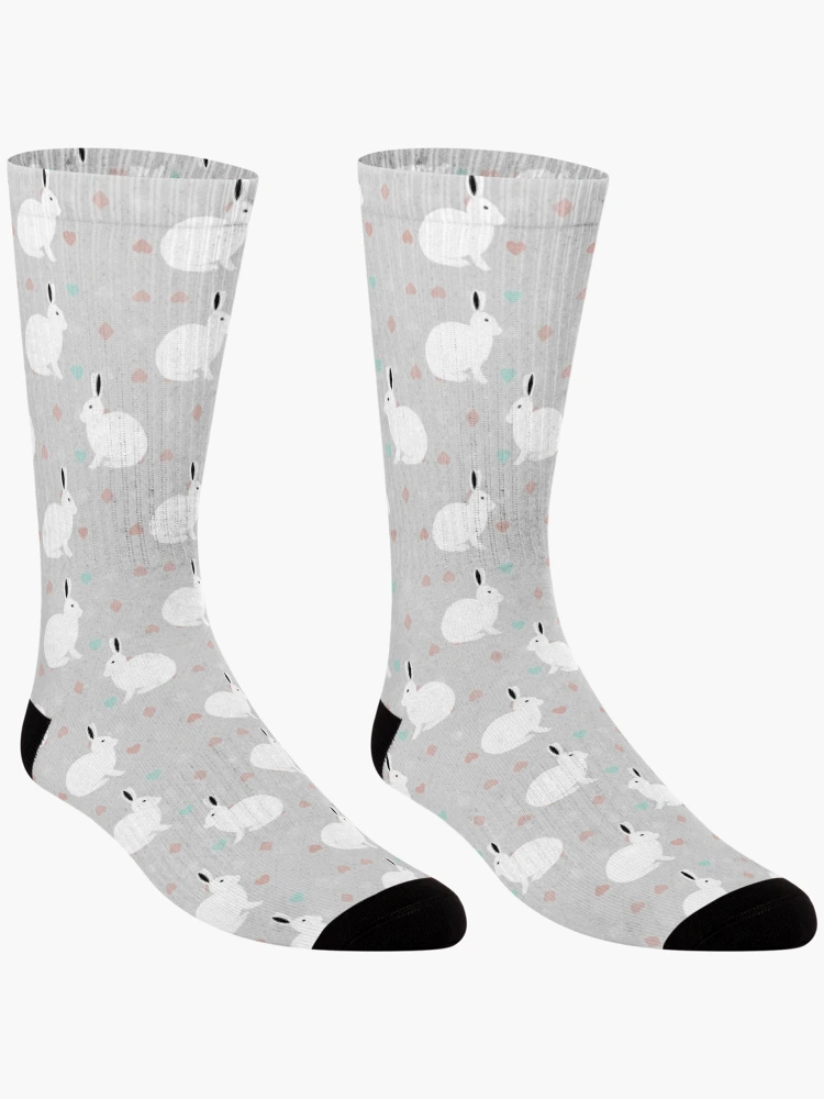 Thumbnail 3 of 5, Socks, White Rabbit Pattern designed and sold by Meronpan-Store.