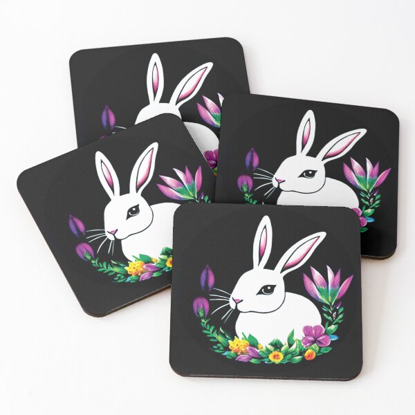 Item preview, cute white rabbit with flowers, AI designed and sold by SBlagojevic.