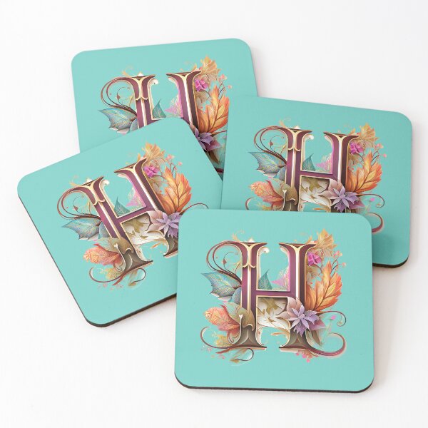 Item preview, Art Font Letter H: Art Nouveau Style, Unique and Colorful, Green Background designed and sold by factory88.