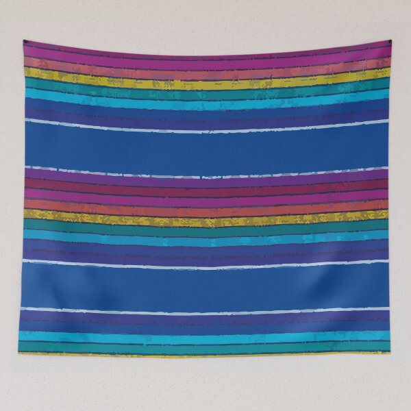 Item preview, Mexican rebozo colorful stripes blue fabric rainbow designed and sold by T-Mex.