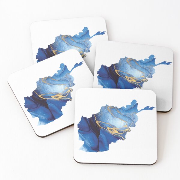 Item preview, Afghanistan Map Shades of Blue & Gold Watercolour  designed and sold by ARTZUROUK.