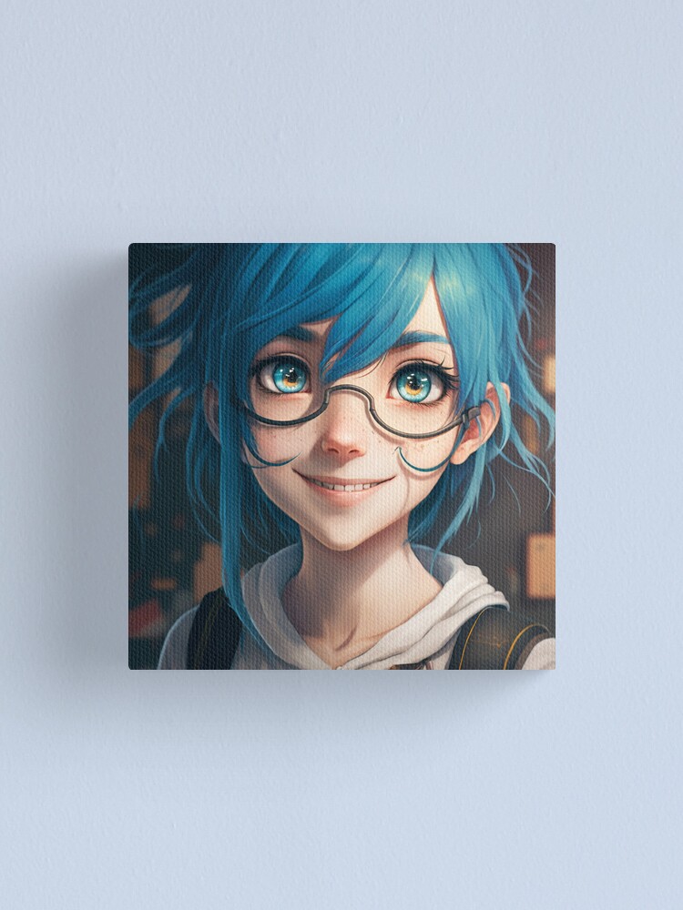 Blue Haired Girl Anime Drawing Print Cute Anime Girl 