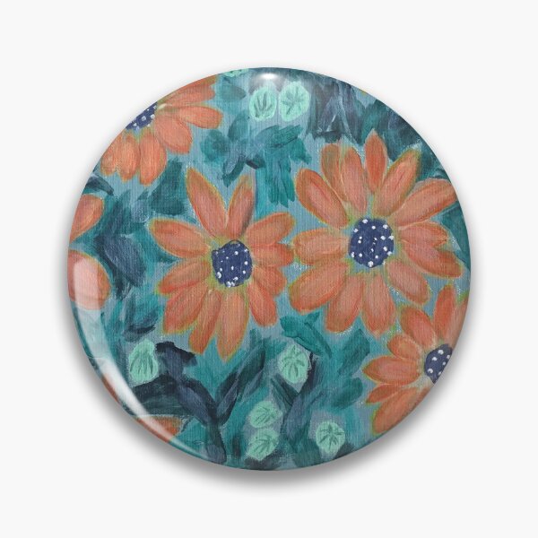 Item preview, Acrylic painting, orange daisy flowers and green leaves designed and sold by naturematters.