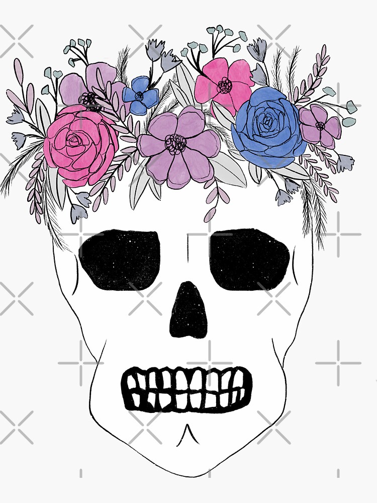 "Flower Crown Skull Subtle Bisexual Pride" Sticker for Sale by