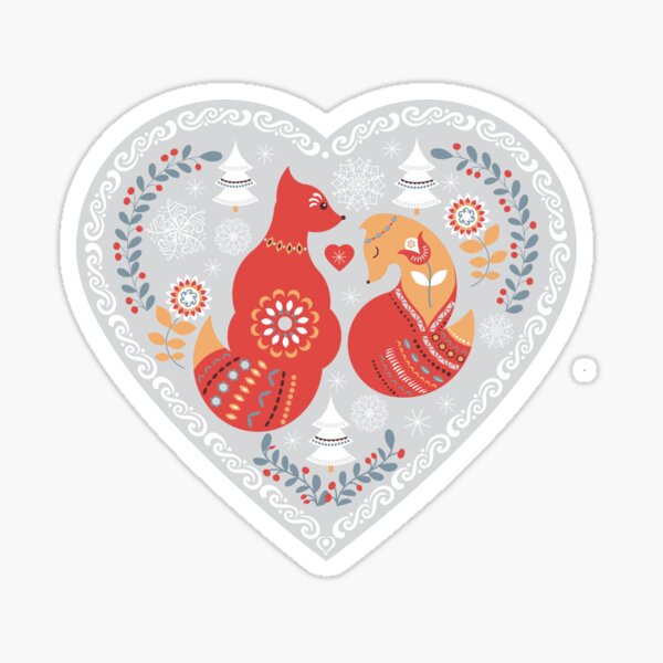 Item preview, Scandinavian cute folk pattern with fox and flowers. Patterned heart. Folk art. designed and sold by Skaska.